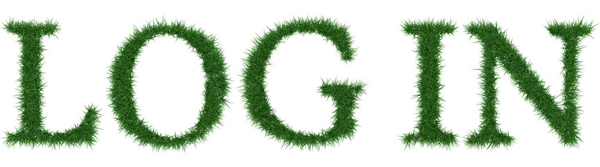 Log In - 3D rendering fresh Grass letters isolated on whhite background.