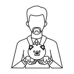 Businessman avatar cartoon holding savings icon vector illustration graphic design
