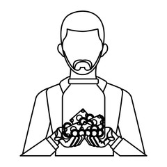 Businessman avatar cartoon holding savings icon vector illustration graphic design