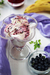 Fresh blueberry and banana homemade ice cream