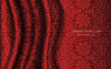 Traditional Red Chinese Silk Satin Fabric Cloth Background spiral curve cross round flower