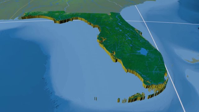 Florida - United States, region extruded. Bumps shaded