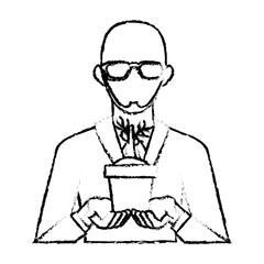 Businessman avatar cartoon holding savings icon vector illustration graphic design