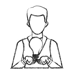 Businessman avatar cartoon holding savings icon vector illustration graphic design