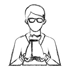 Businessman avatar cartoon holding savings icon vector illustration graphic design