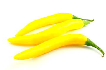Fototapeta na wymiar fresh yellow chili peppers isolated in a white background