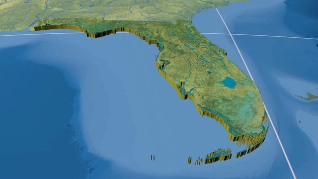 Florida - United States, region extruded. Topography