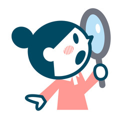 ルーペを覗き込みむ女性