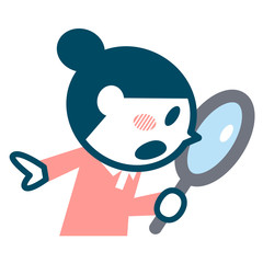 ルーペを覗き込みむ女性