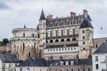 Fototapeta na wymiar Exterior view of beautiful 15th century Amboise castle on Loire river, UNESCO World Heritage Site. Amboise, Indre et Loire, France.