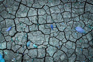 Abstract background of dry soil crack texture, vintage blue filter effect
