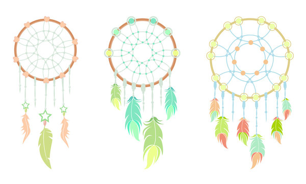 Set dreamcatchers with feathers. 
