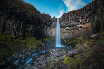 Svartifoss waterfall in Skaftafell national park in Iceland, Famous Svartifoss waterfall. Another named Black fall. Located in Skaftafell.