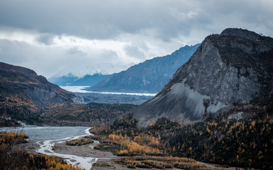 A view of the autumn Glenn Highway, Alaska. On the way to Whittier. What a beautiful nature. Just mountains and glaciers.