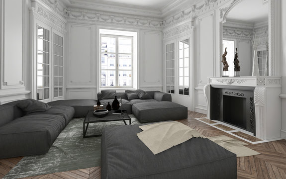 Modernes Couch Sofa Set in Luxus Altbauwohnung 