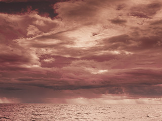 Beautiful seascape evening Baltic sea sunset horizon and cloudy sky. Tranquil landscape scene.