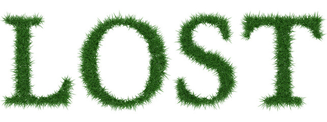 Lost - 3D rendering fresh Grass letters isolated on whhite background.