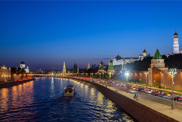 moscow cityscape, view of Moscow Kremlin and embankment of Mosco