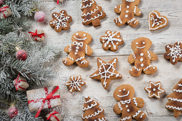 Christmas background on wooden
