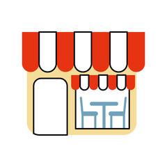 restaurant exterior window door chair table vector illustration