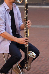 Fototapeta premium Music in the street, artists and musicians united in the love of the show. 