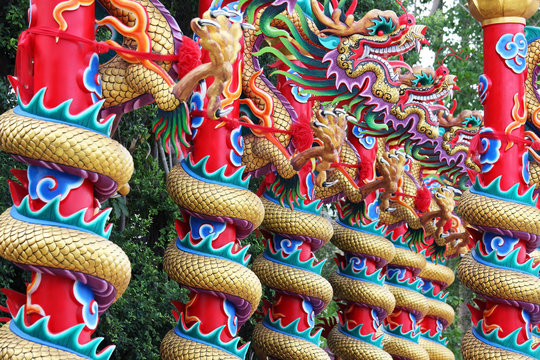 colorful tradition dragon pole construction.