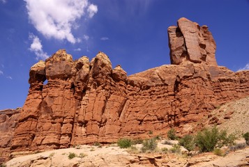 Fototapeta premium Eroded Navajo Sandstone Towers Above the Deseret in Arches National Park