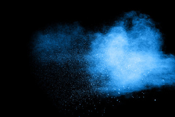 Blue Color powder splash cloud isolated on black background