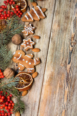 Christmas background on wooden