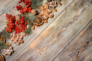 Christmas background on wooden