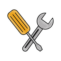 construction screwdriver and spanner tool vector illustration