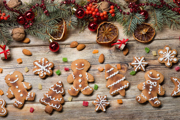 Christmas background on wooden