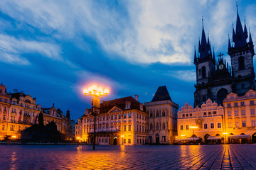 Naklejka premium PRAGUE, CZECH REPUBLIC - July 25, 2017 : Beautiful street view of Traditional old buildings in Prague, Czech Republic. July 25, 2017 in PRAGUE