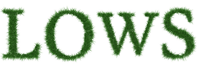 Lows - 3D rendering fresh Grass letters isolated on whhite background.