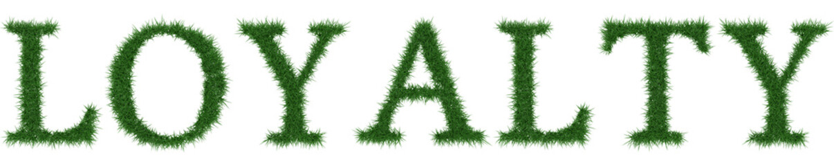 Loyalty - 3D rendering fresh Grass letters isolated on whhite background.