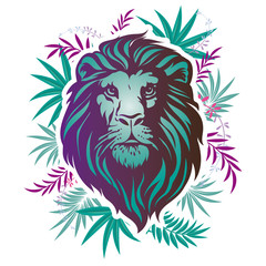 Vector illustration Lion head. Cool lion head decorative flat design element.