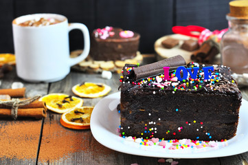 piece of festive chocolate cake