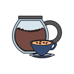 coffee pot and mug icon over white background colorful design vector illustration