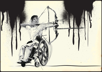 ARCHERY. From the series SILENT HEROES - Athletes with physical disabilities. An hand drawn vector. - - - Note - Any accurate photo original for this picture, original is created by me - - -
