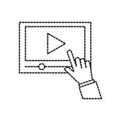 hand touchscreen table technology movie play button vector illustration