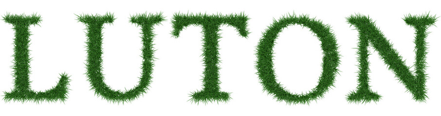 Luton - 3D rendering fresh Grass letters isolated on whhite background.