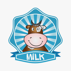 Milk logo. Template design label, emblem. Print for packaging with a cow. Vector illustration.