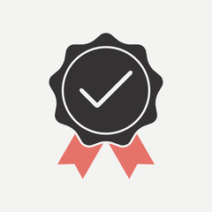 Quality Verified. Icon confirmed with a check mark. Agreed, tested, approved. Vector illustration.