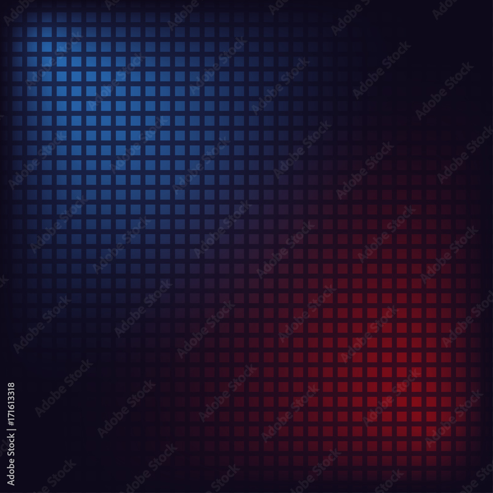 Poster pixel mosaic background. blue and red squares. digital backdrop. vector illustration.