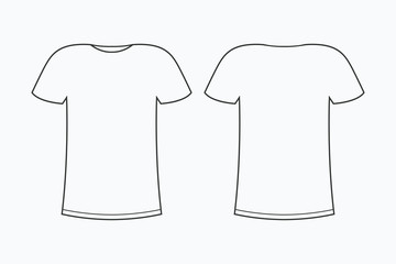 T-shirt template. Blank line tee-shirt. Front and back. Vector illustration.