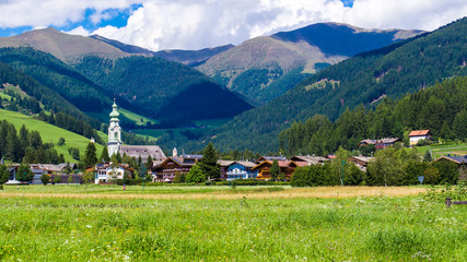 view of Dobbiaco), little town in the Puster Valley, Italy.