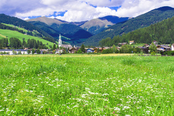 Fototapeta na wymiar view of Dobbiaco, little town in the Puster Valley, Italy.