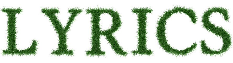 Lyrics - 3D rendering fresh Grass letters isolated on whhite background.