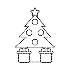 christmas tree gift boxes ball star decoration vector illustration