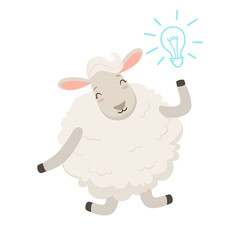 Cute white sheep character having a good idea, funny humanized animal vector Illustration